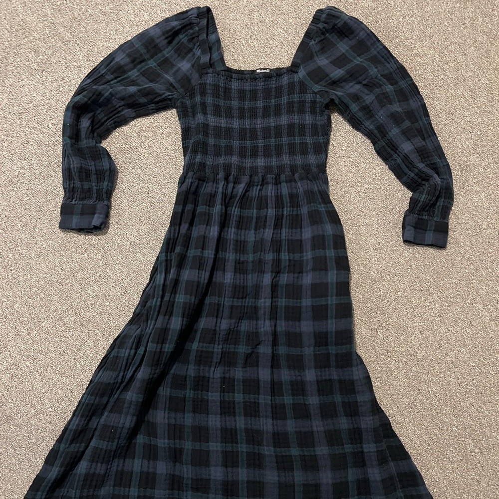 Madewell Black and Blue Plaid Dress
